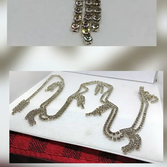 Vintage Very Long Drape Stunning Rare Statement Silver Rhinestone Necklace - Picture 6 of 15